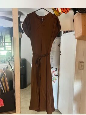 Women's Bronze Wrap Dress with Tie Waist